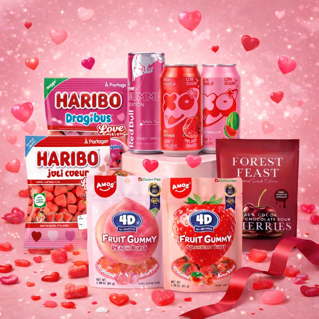 Box Saint-Valentin Gourmande – Coffret Cadeau Bonbons & Boissons