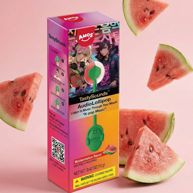 Sucette musicale Amos AudioLollipop – Bonbon sonore interactif à musique K-Pop goût Pastèque - EXODRINKS