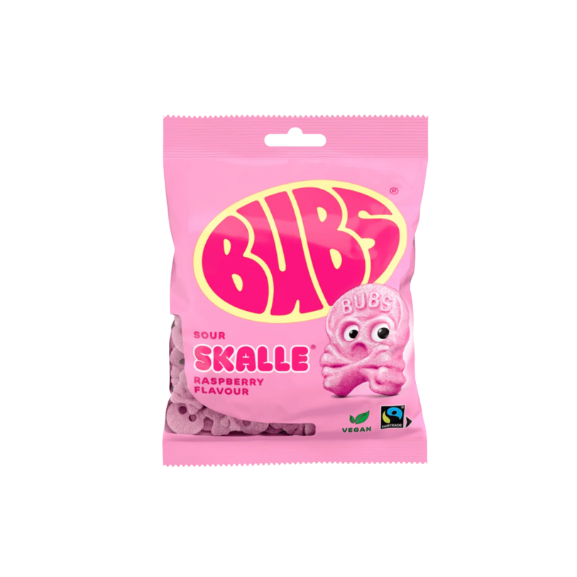Bubs Godis Foam Skulls Raspberry – Bonbons Mousse Saveur Framboise Import Suède 90 g